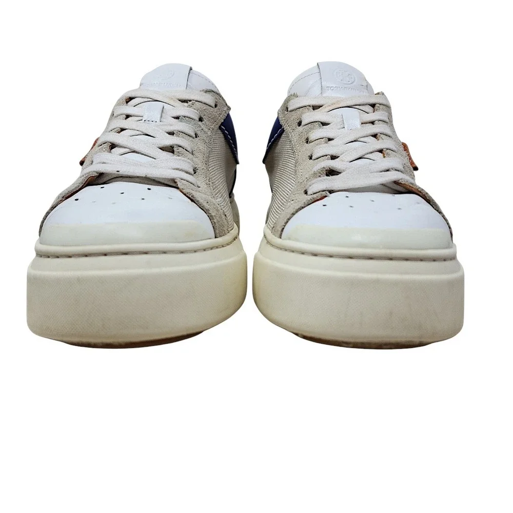 Tory Burch Ladybug Sneakers 9 M Womens Cream Blue Platform Mesh Leather Suede